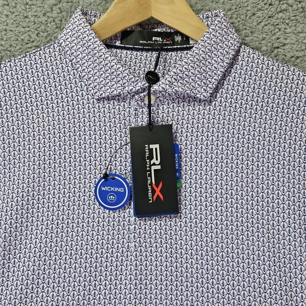 RLX Ralph Lauren Golf Polo Shirt Large NWT Purple Micro Print Wicking Stretch